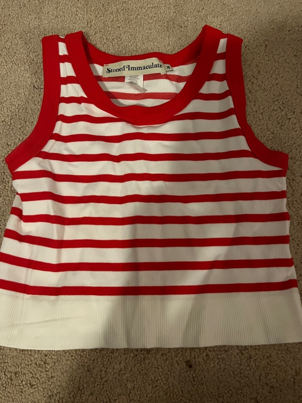Stoned Immaculate Red & White Striped Ribbed Tank